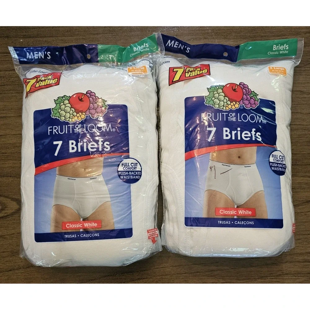 Lot Of 2 ~ 7 Packs of Men's Fruit of the Loom White Cotton Briefs 2009 XL 42-44